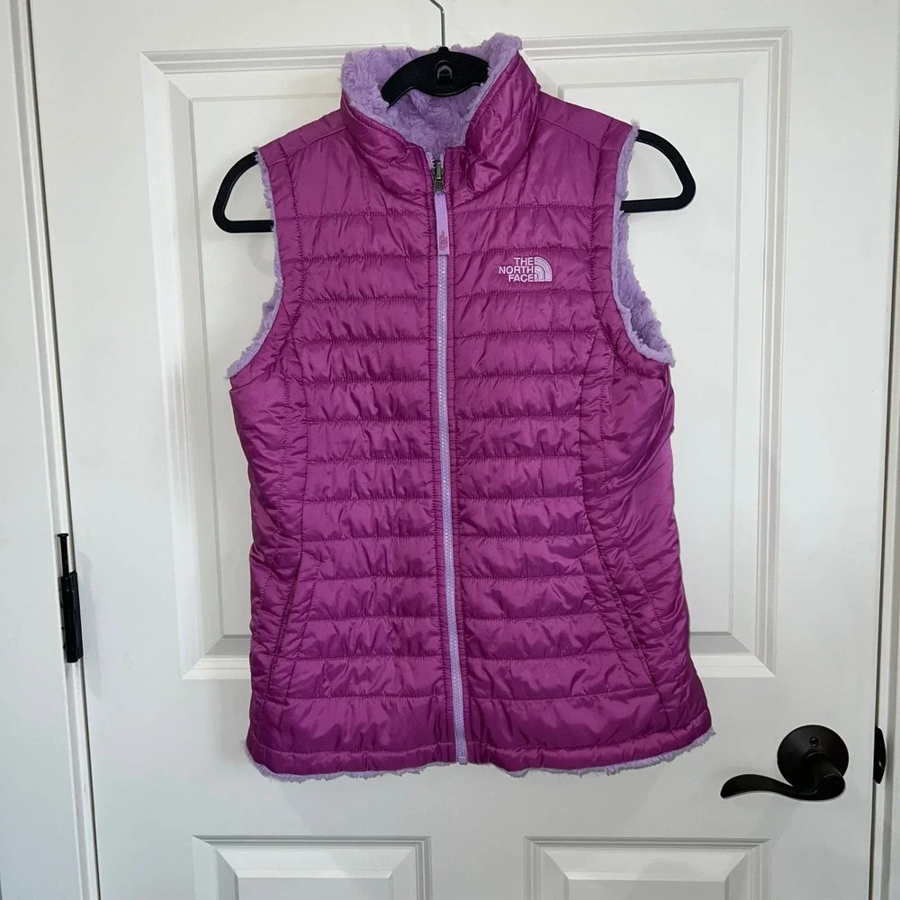 The North Face Girls Reversible Fuzzy Fleece Zip Up Vest‎ Size Large (14/16)